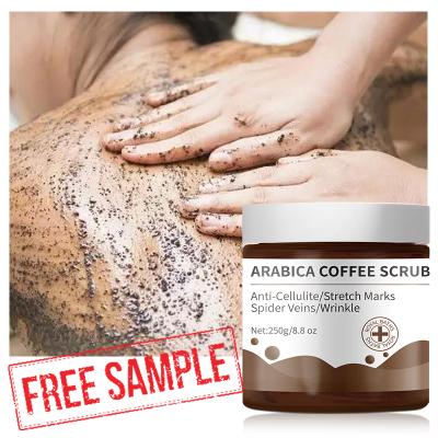 China Free Sample Exfoliator Arabica Deep Cleansing Exfoliating Whitening Coffee Scrubs 250g Private Label Organic Body Scrubs for sale