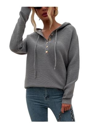 China New Arrival Breathable Casual Woman Solid Color Knit Hoodies Sweater Tops For Winter for sale