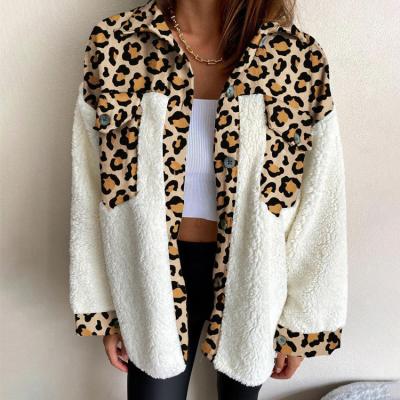 China New Arrival Women's Winter Plus Size Leopard Print Color Block Fleece Jacket for sale