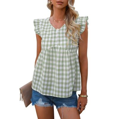 China 2022 summer new breathable plaid V-neck sleeveless T-shirt for women for sale