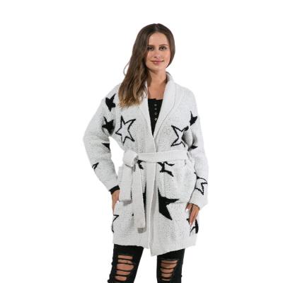 China 2022 Women Breathable Winter Fuzzy Sweater Star Print Barefoot Cozy Luxe Cloud Knit Velvet Half Cardigan for sale