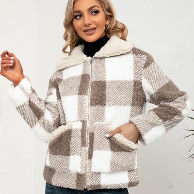 China Breathable Winter Sherpa Fleece Plaid Printing Super Cozy Women's Jacket for sale