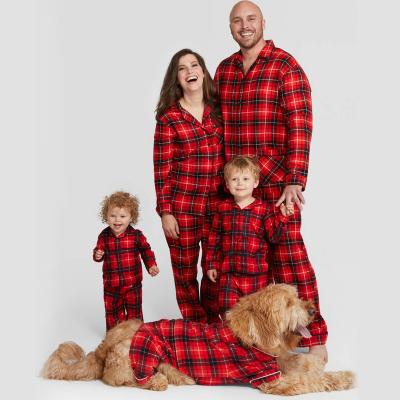 China Hot Selling Custom Christmas Black and Red Plaid QUICK DRY Two Piece Family Home Suit Pajamas Wear for sale