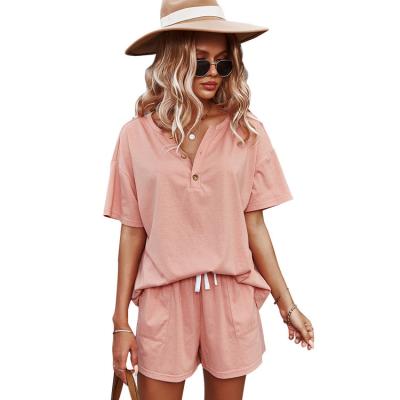 China 2021 Summer Women Breathable Casual Short Sleeve Loose Two Piece Set for sale