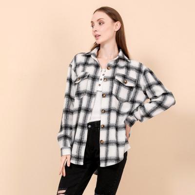 China 2020 Best Selling Classic Black And White Breathable Woolen Shacket Plaid For Women for sale