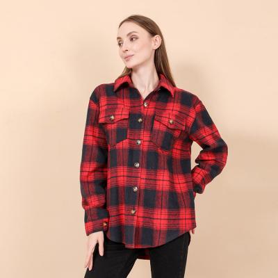 China Best Selling Breathable 2021 Winter Wool Shacket Classic Red Plaid For Women for sale