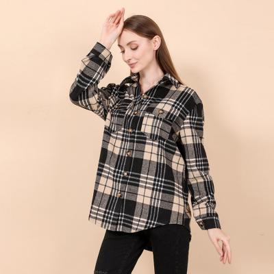 China 2021 New Arrival Breathable Casual Plaid Pattern Single Breasted Fleece Shacket Coat For Woman for sale