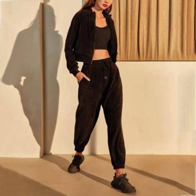 China Casual Women's Joggers Zipper Long Sleeves QUICK DRY 2 Piece Crop Top Two Piece Pants Set For Women Autumn Two Piece Jogger Set Women Sweatsui for sale