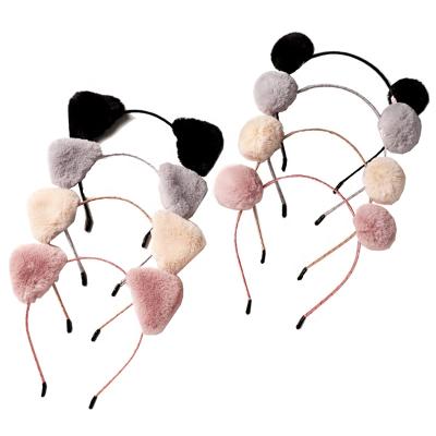 China Korean Cute Soft Plush Hairball Headbands CIA Cat Ear Hair Accessories Girl Face Wash Party Hairy Fur Headbands for sale