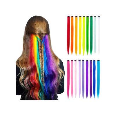 China Silky Straight Wave 20 Inch Part Accents Hair Accessories Straight Cut Hair Extensions 1 Clip In Clip Colored Synthetic Hair Extensions for sale