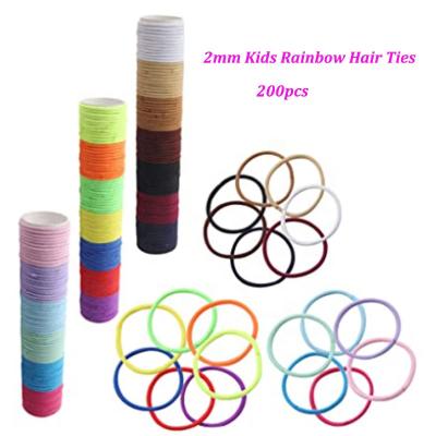 China Colorful 2mm Ponytail Holder Kids Rainbow Soft Hair Ties No Damage No Crease Babies Toddlers Hair Elastic Bands for sale