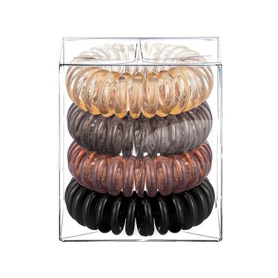 China Soft Hair Ring Rope Colorful Ponytail Holder Box 4pcs Telephone Wiring Hair Ties Spiralized Coil Hair Scrunchies for sale