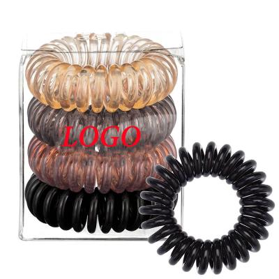 China Custom Hair Ring Rope Colorful Ponytail Holder Fashion Logo Packaging 4pcs Telephone Wiring Hair Ties Spiralized Coil Hair Scrunchies for sale