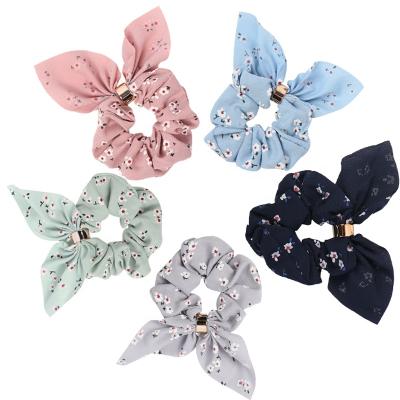 China Solid Rabbit Bunny Ear Bow Bowknot Japan Hair Ties Ponytail Holders and Korean Style Floral Band for Women Girls Classic Fabrric Hair Scrunchies for sale