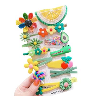 China Catoon 14pcs Soft Cute Novelty Set Cute Novelty Hair Clips Fruit Barrettes Kids Rainbow Hair Clips Cartoon Animal Hair Accessories for sale