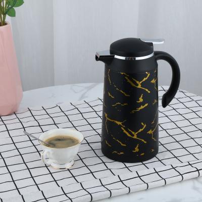 China Factory PORTABLE Glass Fill Hot Cold Marble Tea Vacuum Coffe Metal Design Coffee Thermos Pump Flask AirPot With Decoration Pattern for sale