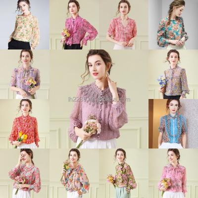 China Factory direct sales wholesale summer sexy women's tops anti-shrink chiffon women's flower design fashion shirts for sale