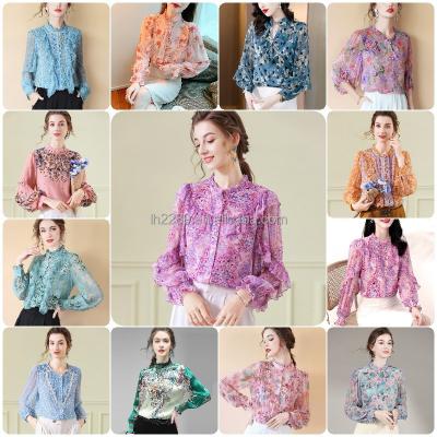 China Summer popular women's top shirt European design style anti-shrink chiffon women's shirt for sale