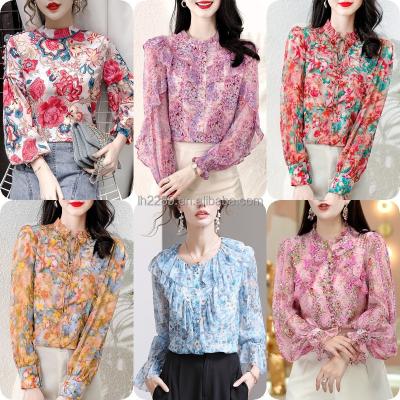 China 2023 New Summer Lace Plus Size Women's Anti-Shrink Mesh Chiffon Shirt Spring And Gauze Ruffled Edge Long Sleeve Blouse For Women for sale