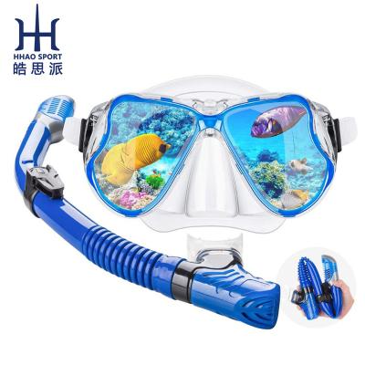 China Super Hot Snorkeling Mask and Dry Top Folding Tube Silicone Snorkel Amazon Sale Tempered Glass Diving Kit For Adults for sale