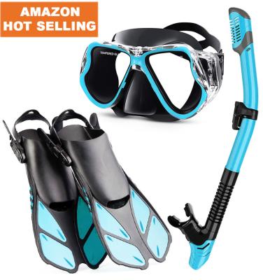 China CE BSCI Factory Supply Snorkeling Snorkeling Set With Silicone Mask Diving Dry Top Snorkel And Adjustable Fins for sale