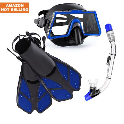 China Factory supply silicone tempered glass diving mask and silicone snorkeling waterproof snorkel and fins gear set for sale