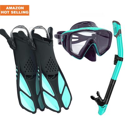 China 2022 Latest Tempered Glass Snorkeling Snorkeling Mask And Dry Top Snorkel Set With Fins for sale