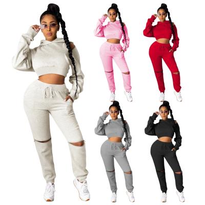 China free sample Anti-wrinkle winter girl hoodie custom zipper up ribbed two piece women crop plus size joggers set for ladies for sale