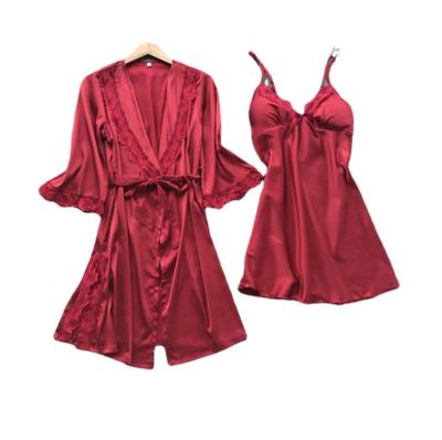 China Washable Outfits Fashion Laced 2 Piece Valentine Short Nightgown Dress Sleep Pijamas Set Pajamas Comfortable Place for sale