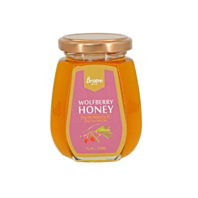 China 100% Honey Popular 250g Natural Pure Natural Glass Jar 100% Wolfberry Honey Comb Royal Honey Bee Organic Honey for sale