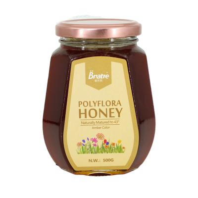 China 100% Honey Popular 500g Natural Pure Natural Glass Jar 100% Polyflora Amber Honey Comb Royal Honey Bee Organic Honey for sale