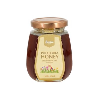 China Pure Natural 100% Amber Polyflora Honey Comb Royal Organic Natural Pure Honey Bee Honey Popular 250g Glass Jar for sale