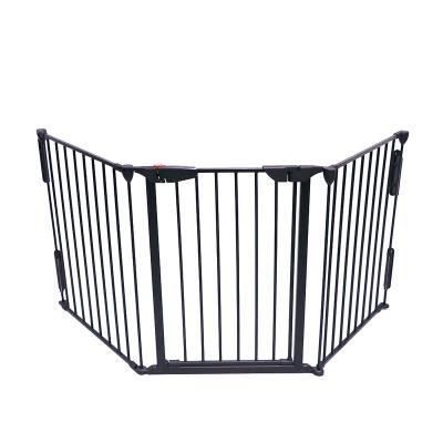 China Double Door Closing 3panel Metal Pets Fence Baby Safety Door Chimney Safe Lock Automatic Self Closing Collapsible Guard Fence for sale