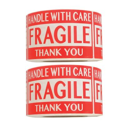 China Waterproof 2*3 Fragile Handle With Care Caution Label Adhesive Stickers Shipping Carton Packing Fragile Warning Sticker for sale