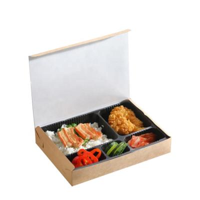 China Recycled Materials Customized Compartment Paper Lunch Box With Plastic Box for sale