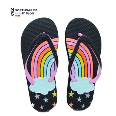 China Tender Anti-Slippery Wholesales Custom Embellished Printed Colorful EVA Beach Flip Flops For Girls for sale