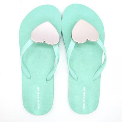 China Simple Metal Embellished PVC EVA Beach Sandals Slippers Flip New Lightweight Trendy Cheap Hot Sale Women's Flip Flops For Ladies for sale