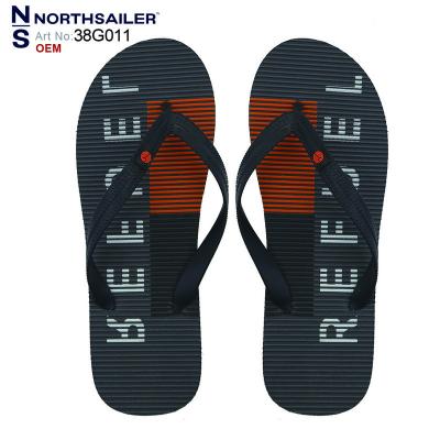 China Fashion Trend High Quality PVC Thongs Printed Embossed Stripes Flip Flops Slogan Fashion Beach Sandals For Men for sale