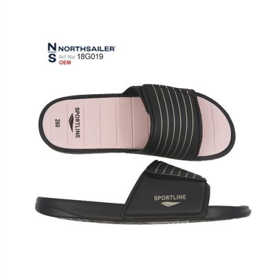 China Fashion trend designer Custom EVA molded unique PU injection adjustable vamp casual pool slides slippers mules sandals for ladies for sale