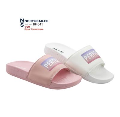 China Cushioning New Hot Sale 2023 Trending PU EVA Cushioned Injection Slogan Comfort Work Pool Sporty Mules Hyper Slides Sandals For Ladies for sale