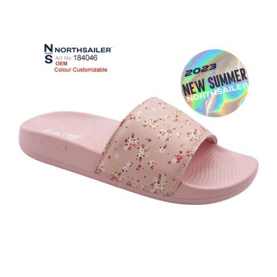 China Cushioning New 2023 Trending Hot Sale PU EVA Cushioned Injection Floral Printed Ease Pool Sporty Mules Slides Hyper Sandals For Ladies for sale