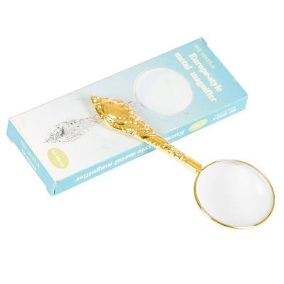 China 5x Exquisite Embossed Magnifying Glasses Metal Glass Magnifier Handle Reading Home Reading Magnifiers 45mm for sale