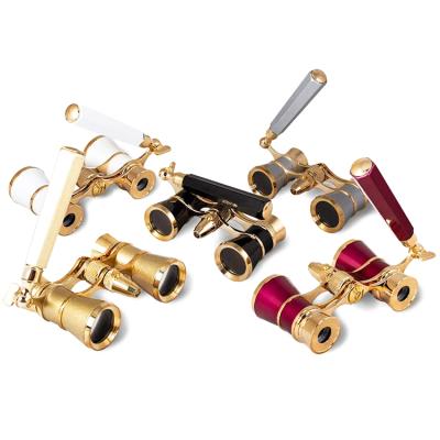 China Titanium Metal And Glass Body 3X25mm Golden Rings Opera Glasses With Handle for sale