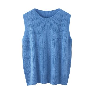 China Anti-Wrinkle Customized Wholegarment New Cashmere Summer Spring 100% Female Knitted Vest Wholesale Hollow Round Sleeveless Slim Section Neck for sale