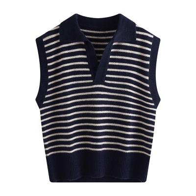 China free shipping 100% new lapel cashmere anti-wrinkle spring tops women knitwear slim sleeveless vest custom wholesale cashmere striped sweater for sale