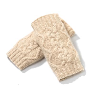 China 100% Real Cashmere Cable Autumn Winter Thick Cable Gloves Fingerless Fingerless Fingerless Fingerless Classic Hole Wrist Inch Length Female Elegant for sale