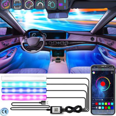 China Wholesale 4pcs Car Interior Atmosphere Led Car Ambient Foot Light Flexible Car Led Strip Light 5050 RGB Lights 12v for sale