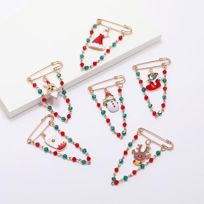 China Wholesale Colorful Santa Claus Brooch For Christmas Gift Holiday Jewelry Hot Sale Enamel Christmas Brooch Deer Brooches for sale