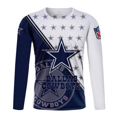 China Wholesale custom unisex loose long sleeve t shirts nfl anti-wrinkle printing sports polyester shirts round neck plus size women t-shirt for sale