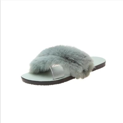 China Anti-Smell Ladies Slippers Slips Fur Flat Non-slip Wholesale Outside Wear Plush For Women for sale